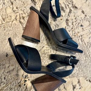 Dolce Vita Black and Brown Wood Block Heeled Sandals Leather
